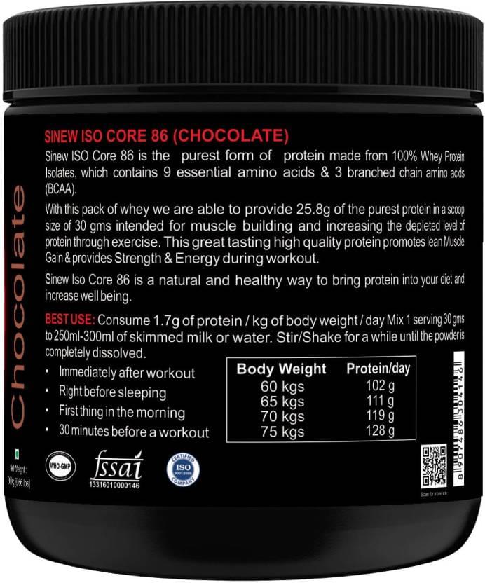 Sinew Nutrition Isocore86 100% Whey Protein Isolate Powder Chocolate - Image 2