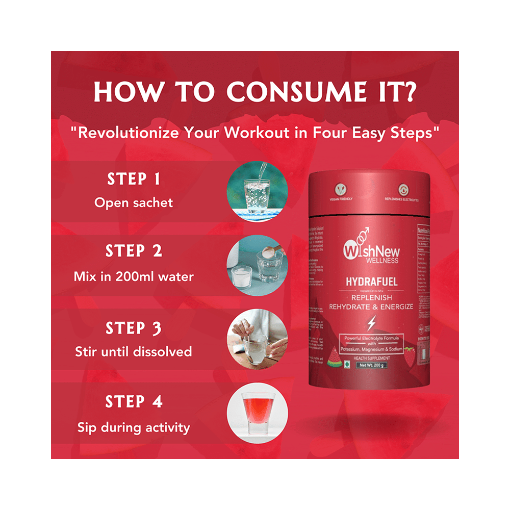 Wishnew Wellness Hydrafuel Replenish, Rehydrate & Energize with Potassium, Magnesium & Sodium Sachet (10gm Each) Sachet Strawberry & Watermelon - Image 5