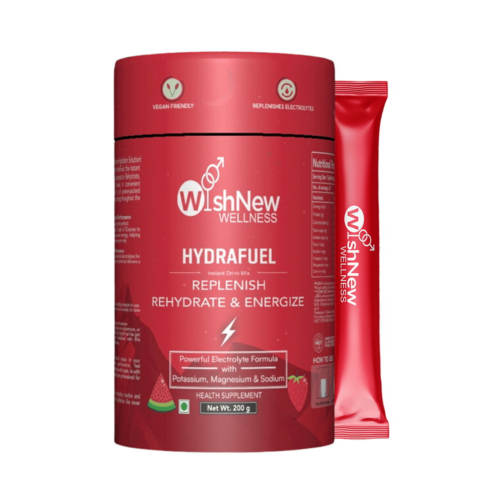 Wishnew Wellness Hydrafuel Replenish, Rehydrate & Energize with Potassium, Magnesium & Sodium Sachet (10gm Each) Sachet Strawberry & Watermelon