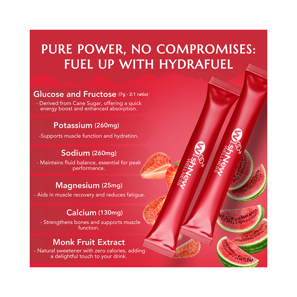Wishnew Wellness Hydrafuel Replenish, Rehydrate & Energize with Potassium, Magnesium & Sodium Sachet (10gm Each) Sachet Strawberry & Watermelon - Image 4