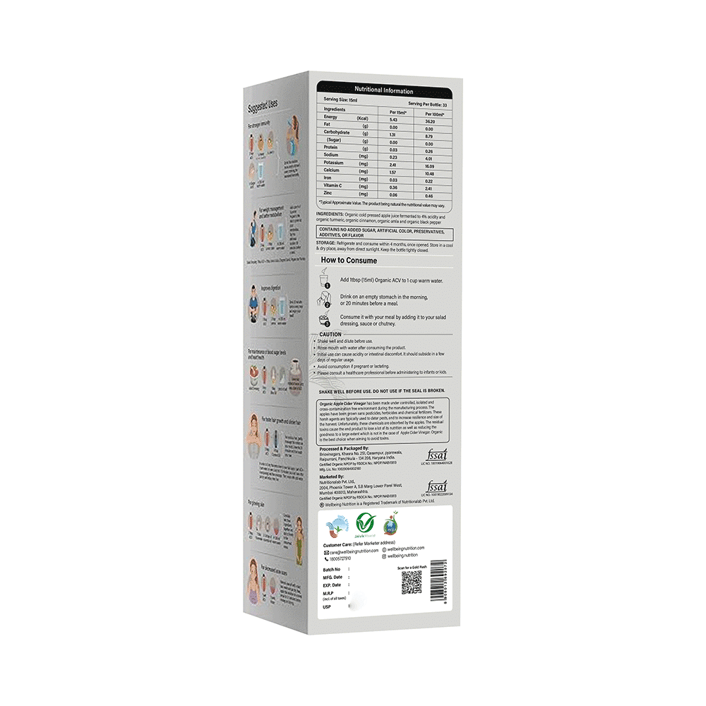 Wellbeing Nutrition Organic Apple Cider Vinegar  | 2X the 'Mother' (500ml Each) - Image 2