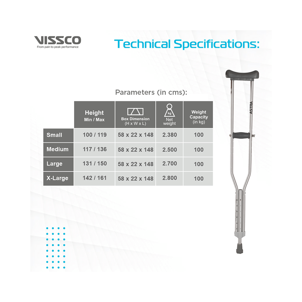 Vissco Under Arm Crutches With Adjustable Elbow Support & Height Adjustable Large - Image 3