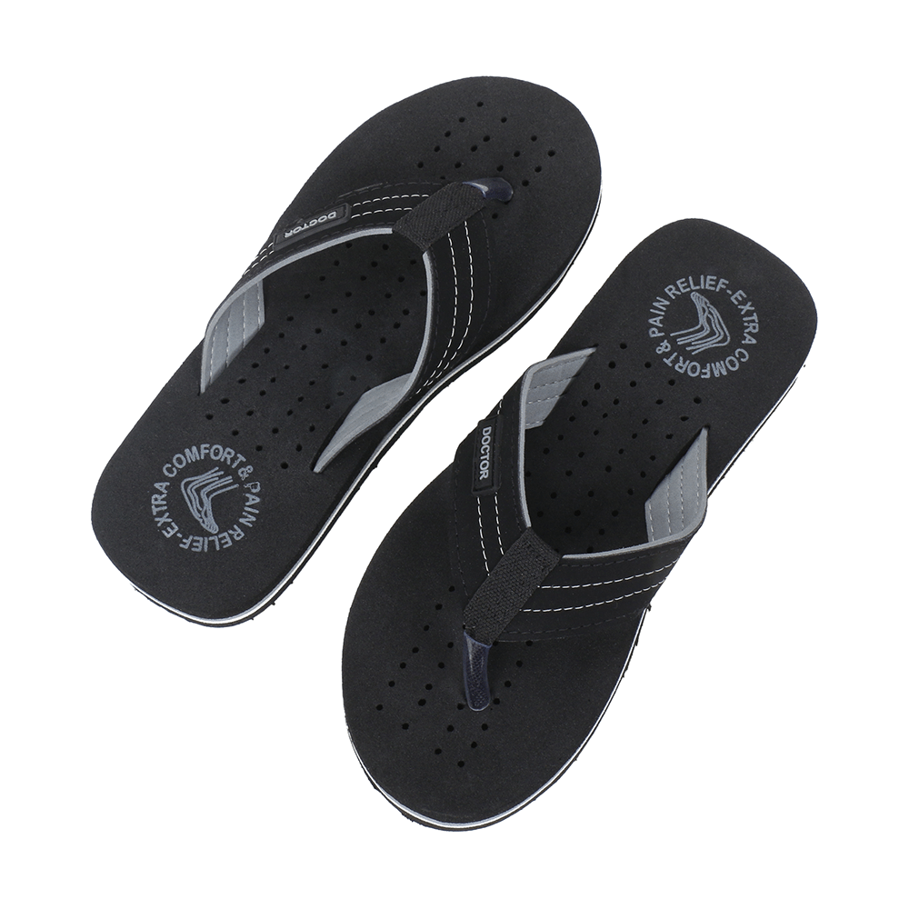 Doctor Extra Soft D28 Orthopaedic and Diabetic Super Fit Comfort Doctor Slipper, Flip-Flop, Cushion, Slides and House Slipper for Men Black/Grey 12 - Image 3