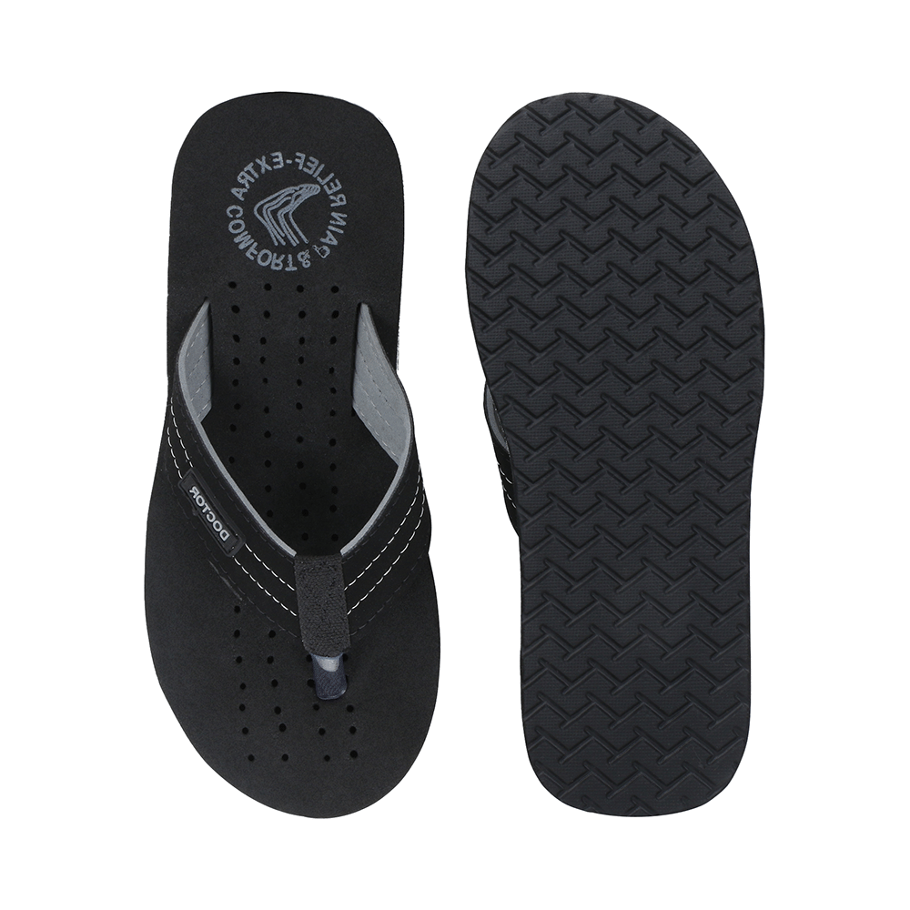 Doctor Extra Soft D28 Orthopaedic and Diabetic Super Fit Comfort Doctor Slipper, Flip-Flop, Cushion, Slides and House Slipper for Men Black/Grey 12 - Image 2