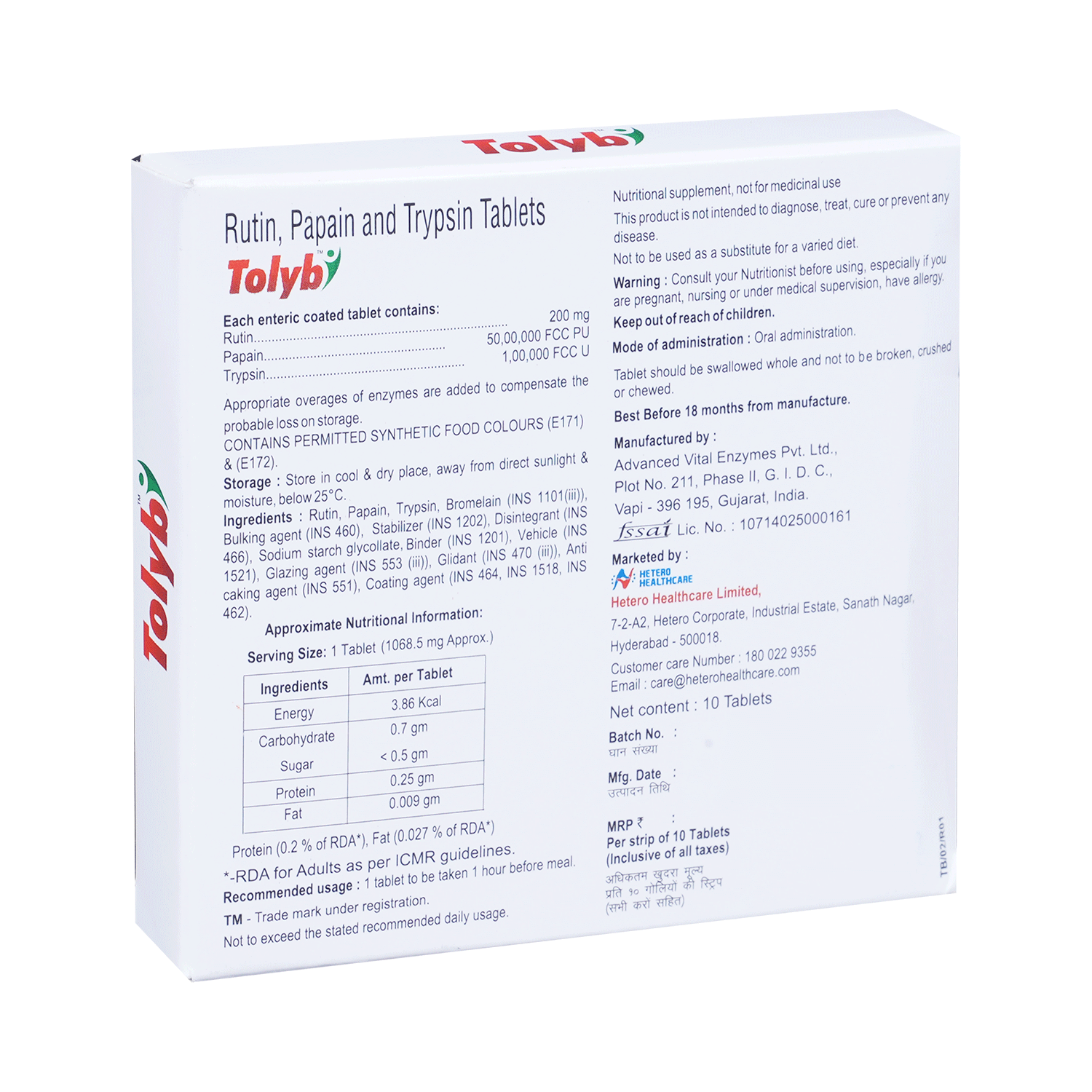 Tolyb Tablet with Rutin, Papain & Trypsin - Image 3