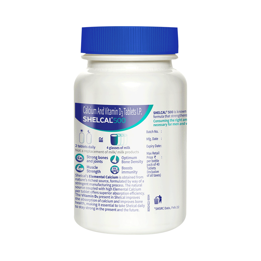 Shelcal 500 Calcium+Vitamin D3 Tablet | For Bones, Joints, Muscles & Immunity - Image 2