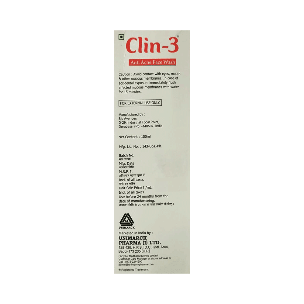 Clin - 3 Anti-Acne Face Wash | Sulphate-Free - Image 3