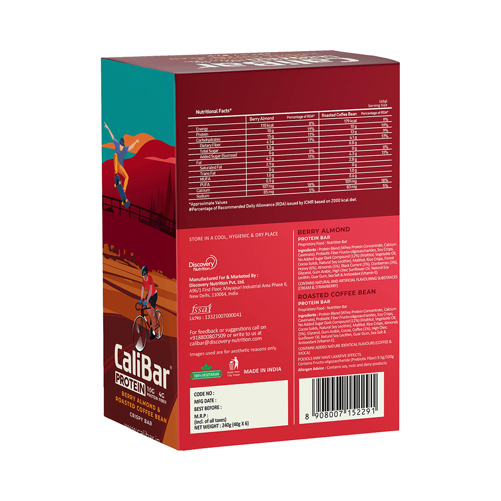 CaliBar Protein Crispy Bar (40gm Each) 3 Berry Almond & 3  Roasted Coffee Bean - Image 2