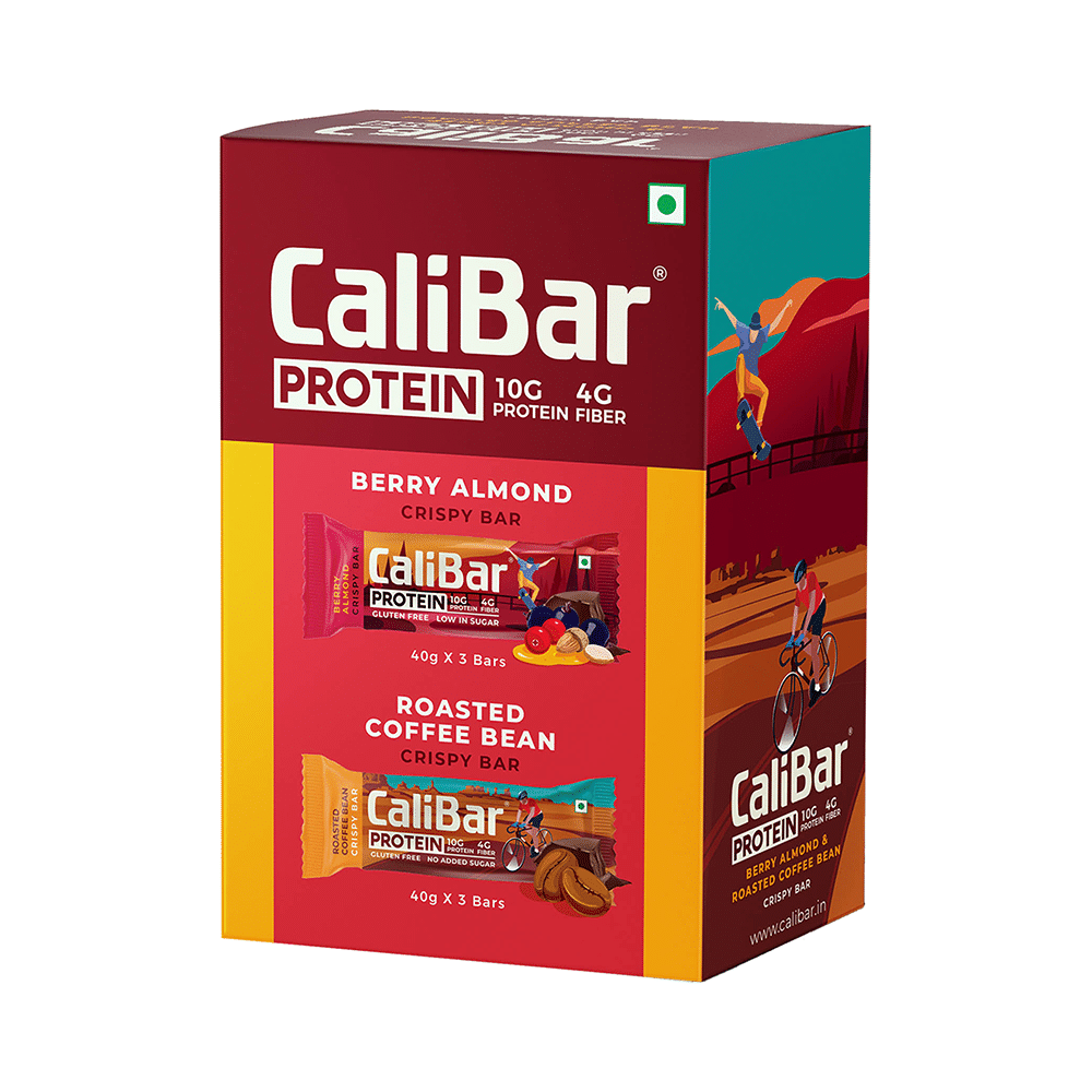 CaliBar Protein Crispy Bar (40gm Each) 3 Berry Almond & 3  Roasted Coffee Bean - Image 1