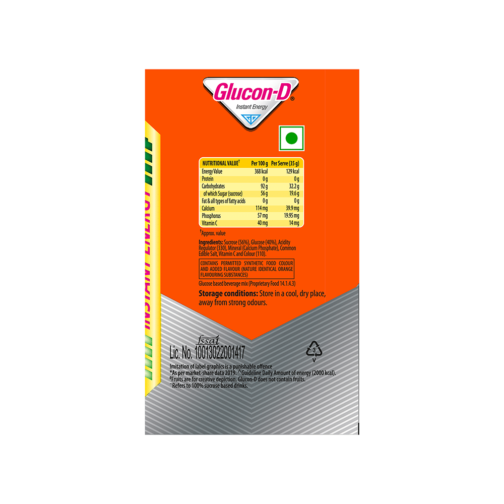 Glucon-D with Glucose, Calcium, Vitamin C & Sucrose | Nutrition Booster Tangy Orange - Image 5