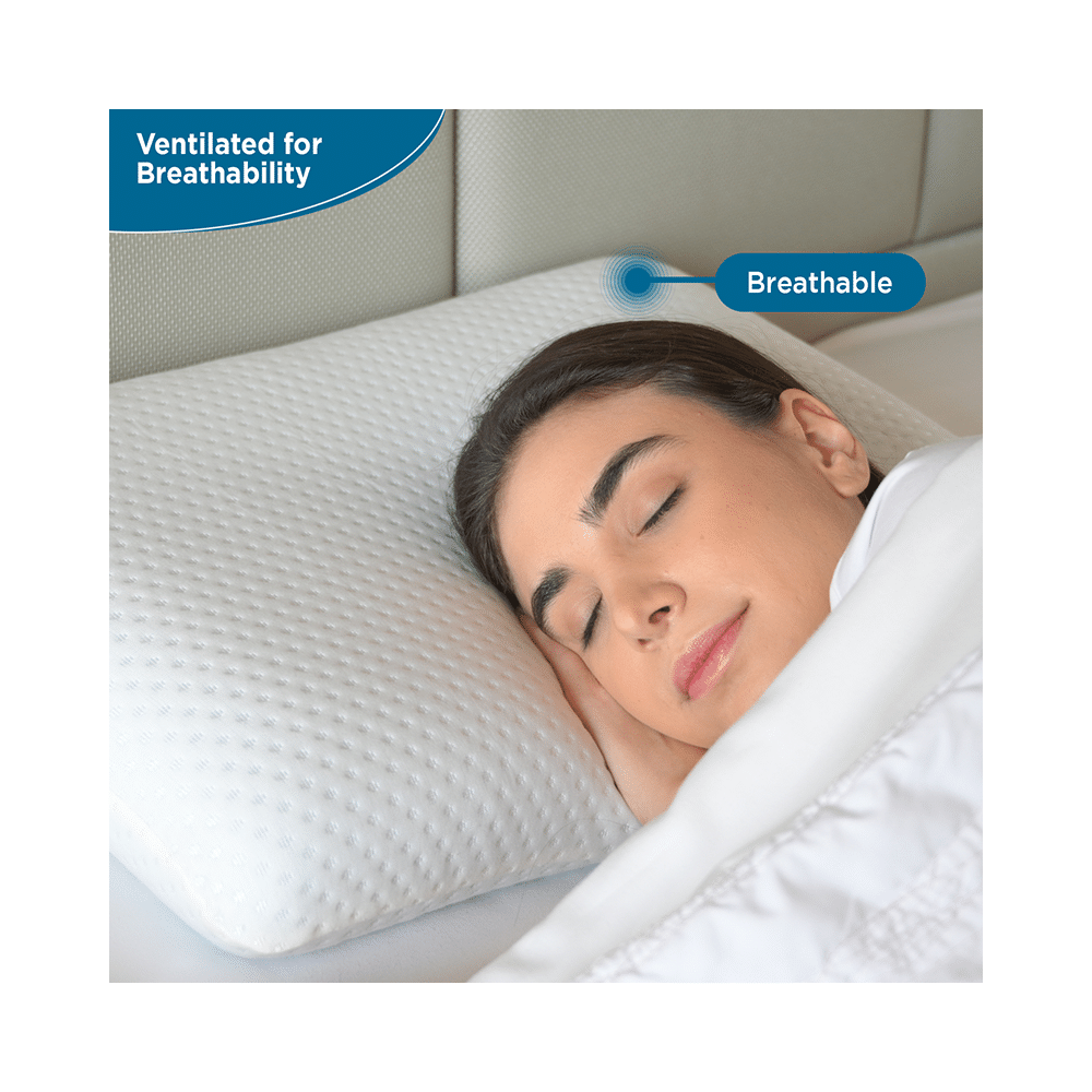 Sleepsia Ventilated Cervical Contour Memory Foam with Cooling Gel Pillow with Washable Cover White - Image 5