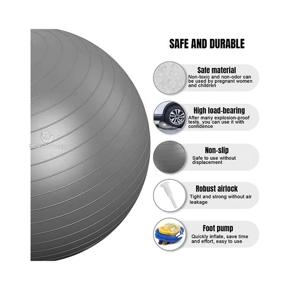 Healthtrek Anti Burst Gym/Yoga/Exercise/Swiss Ball 65cm Grey - Image 2
