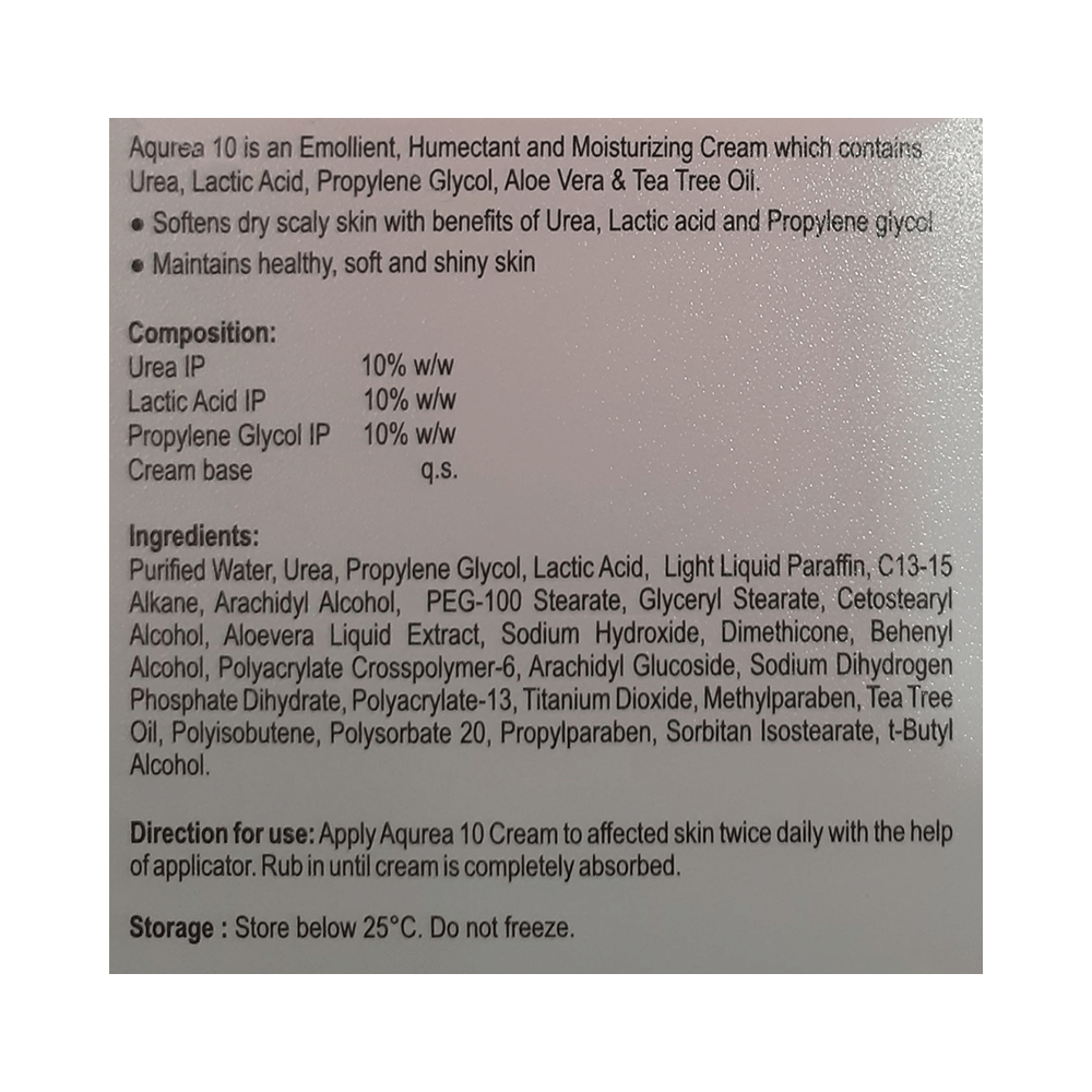 Aqurea 10 Moisturizing Urea Cream with Lactic Acid, Aloe Vera & Tea Tree Oil - Image 2