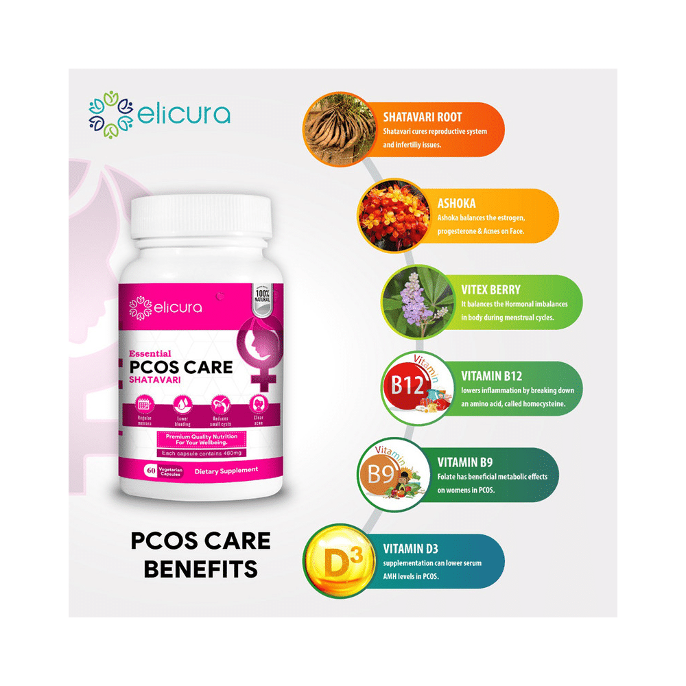 Elicura Essential PCOS Care Shatavari Vegetarian Capsule - Image 5