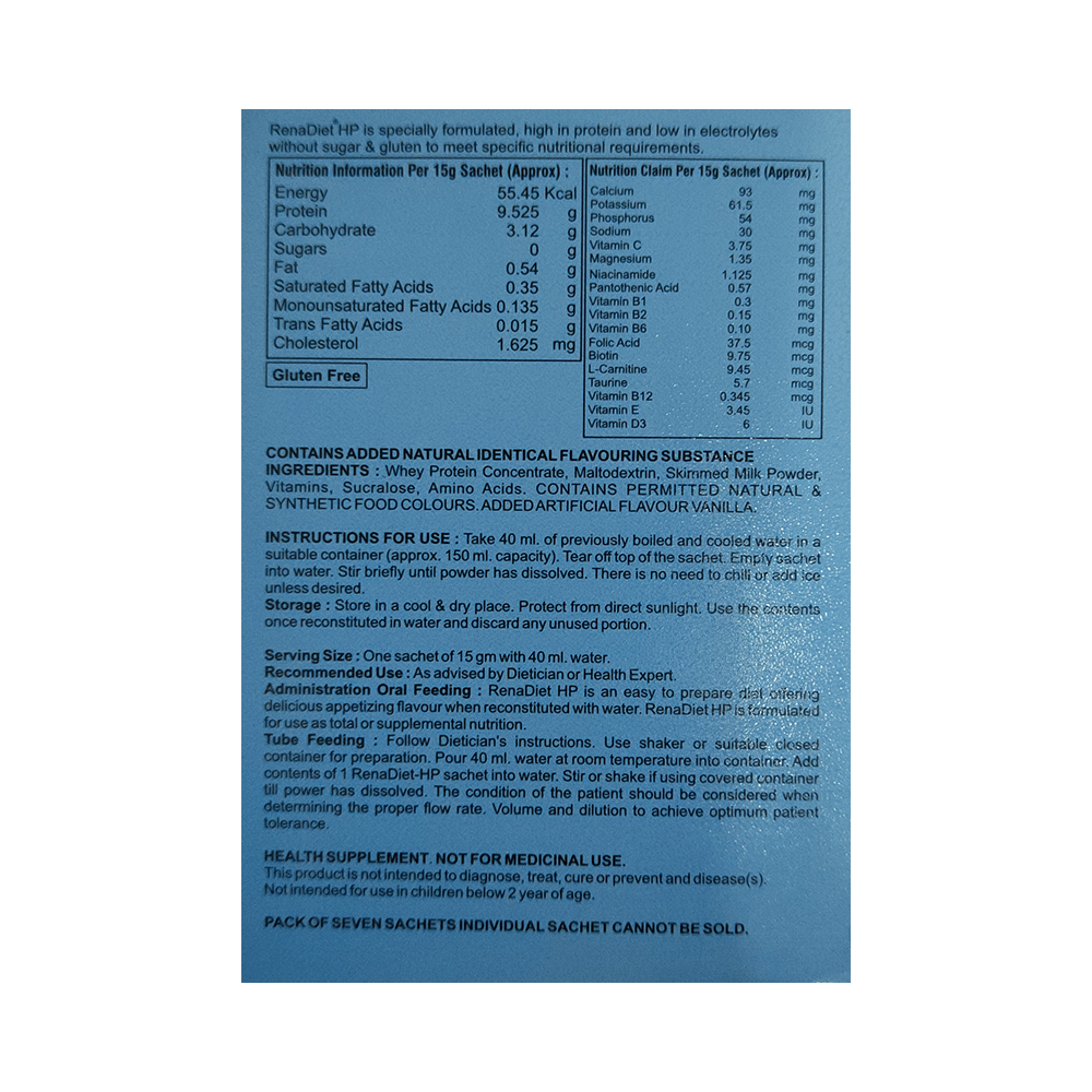 Renadiet Hp High Protein Supplements Sachet (15gm Each) Vanilla - Image 2