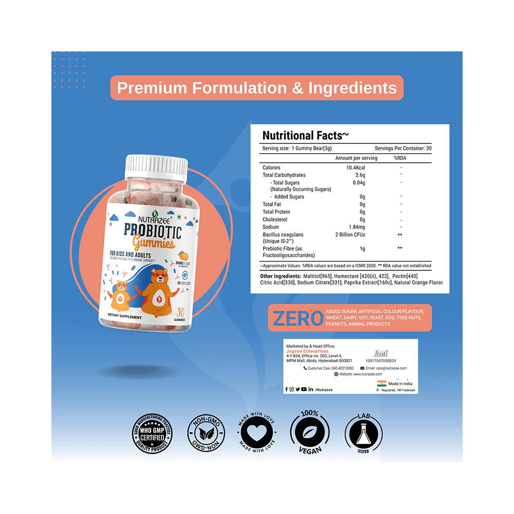 Nutrazee Probiotic Gummies for Kids and Adults No Added Sugar Orange - Image 2