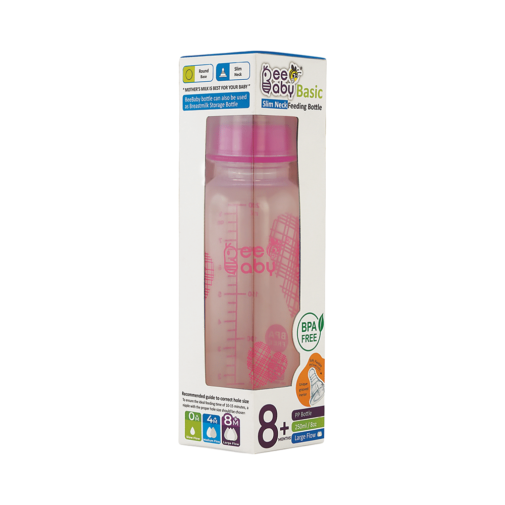 BeeBaby Basic Slim Neck Baby Feeding Bottle with Anti 8 Months+ Pink - Image 2