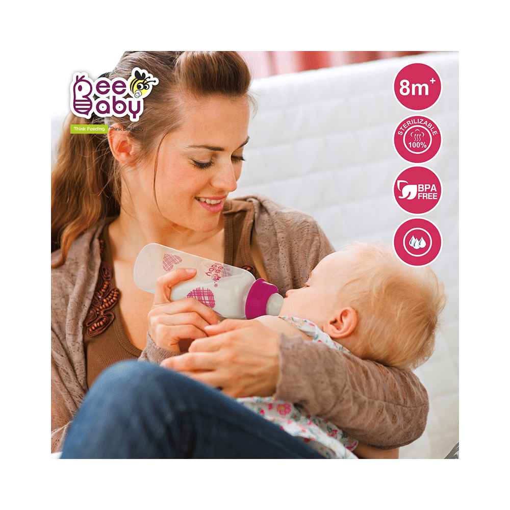 BeeBaby Basic Slim Neck Baby Feeding Bottle with Anti 8 Months+ Pink - Image 4