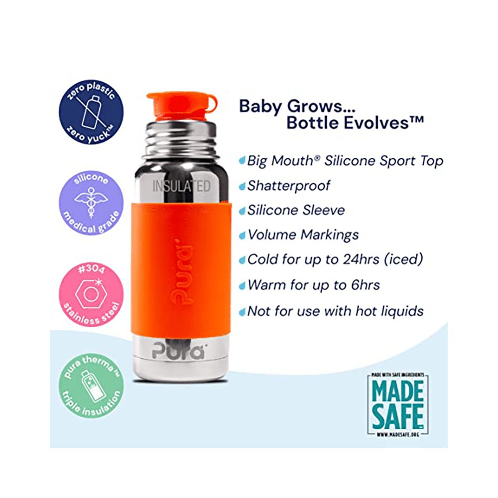 Pura Sport insulated Bottle with Sport Sleeve & Silicon Big Mouth Sport Top Orange - Image 4