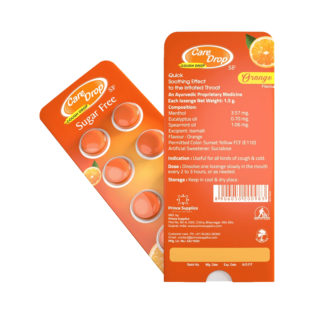 Care Drop Cough Relief Lozenges Sugar Free Orange - Image 2