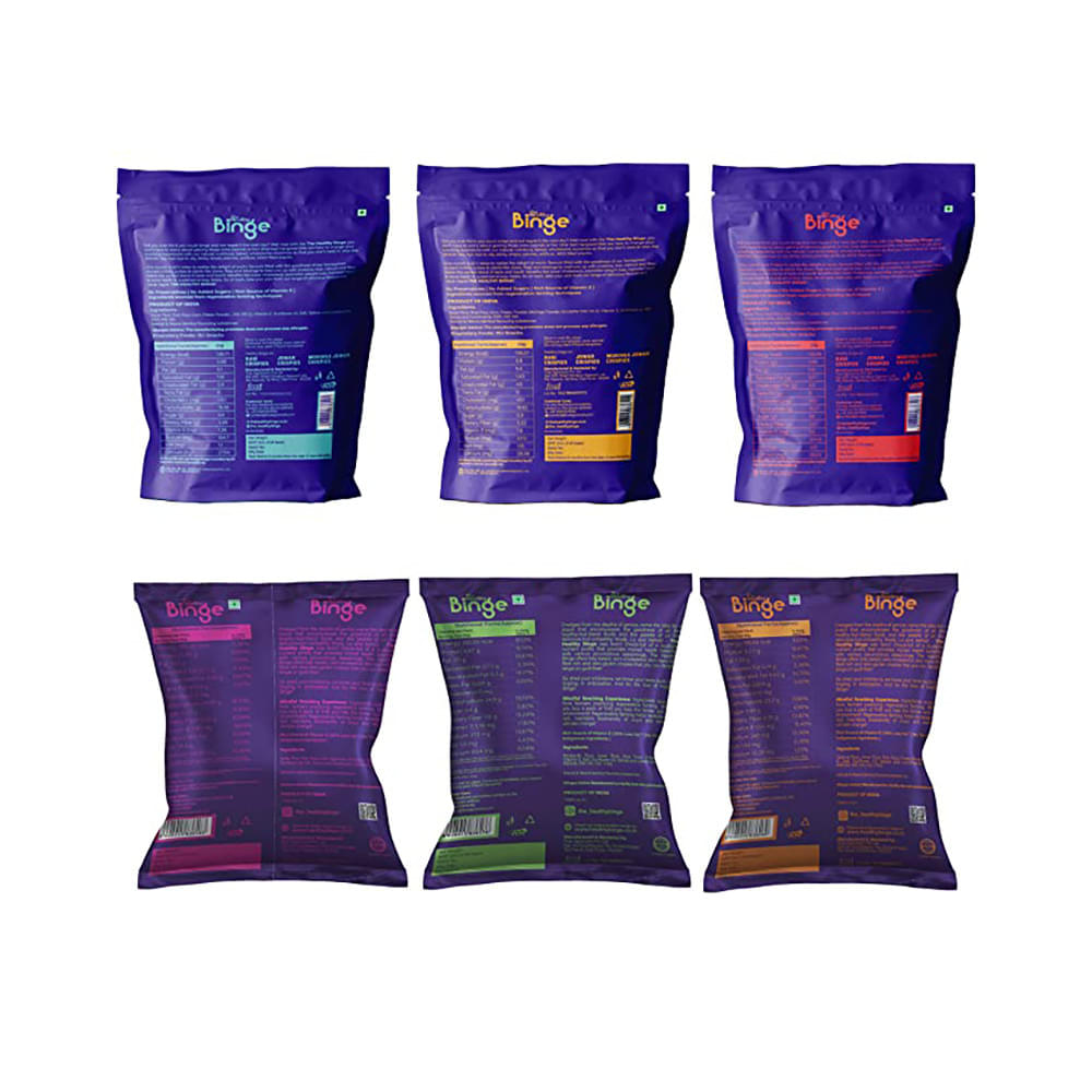 The Healthy Binge Assorted Pack of Ragi Crispies Cajun Spice, Ragi Crispies Chatpata Chaat, Jowar Crispies Sour Cream Wasabi, Amaranth Crispies Classic Cheese, Moringa Jowar Crispies Indian Masala & Quinoa Crispies (40gm Each) - Image 4