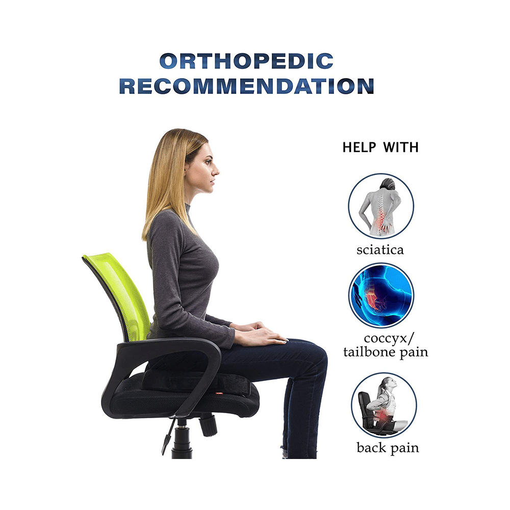 Grin Health Enhanced Non-Slip Orthopedic Memory Foam Coccyx Seat Cushion Black - Image 6