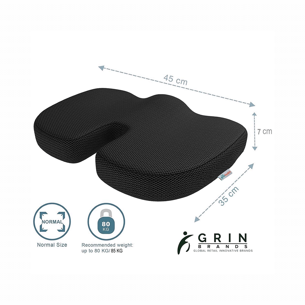 Grin Health Enhanced Non-Slip Orthopedic Memory Foam Coccyx Seat Cushion Black - Image 3