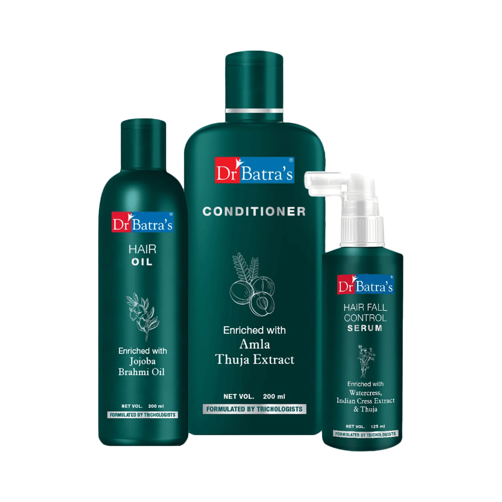 Dr Batra's Combo Pack of Hair Fall Control Serum 125ml, Conditioner 200ml and Hair Fall Control Oil 200ml - Image 1