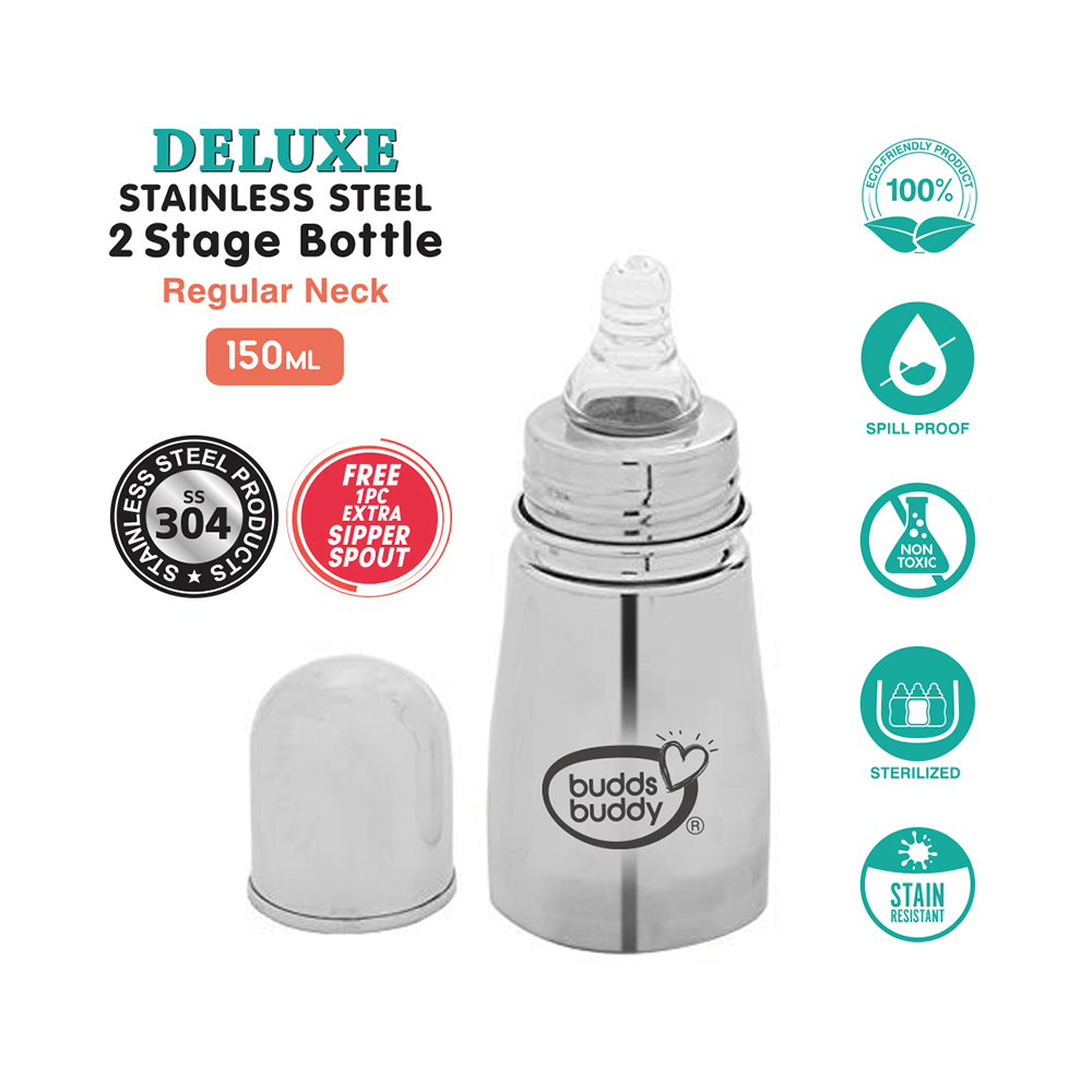 Buddsbuddy Stainless Steel 2 Stage 0m+ Feeding Bottle - Image 3