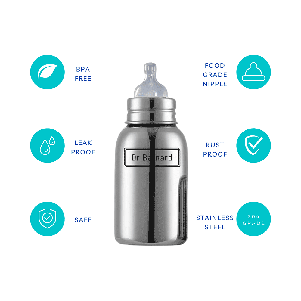Dr Barnard Feeding Bottle for Baby | Zero Plastic | Made of SS304 Steel - Rust Free Stainless Steel | BPA Free | Anti Colic - Image 3
