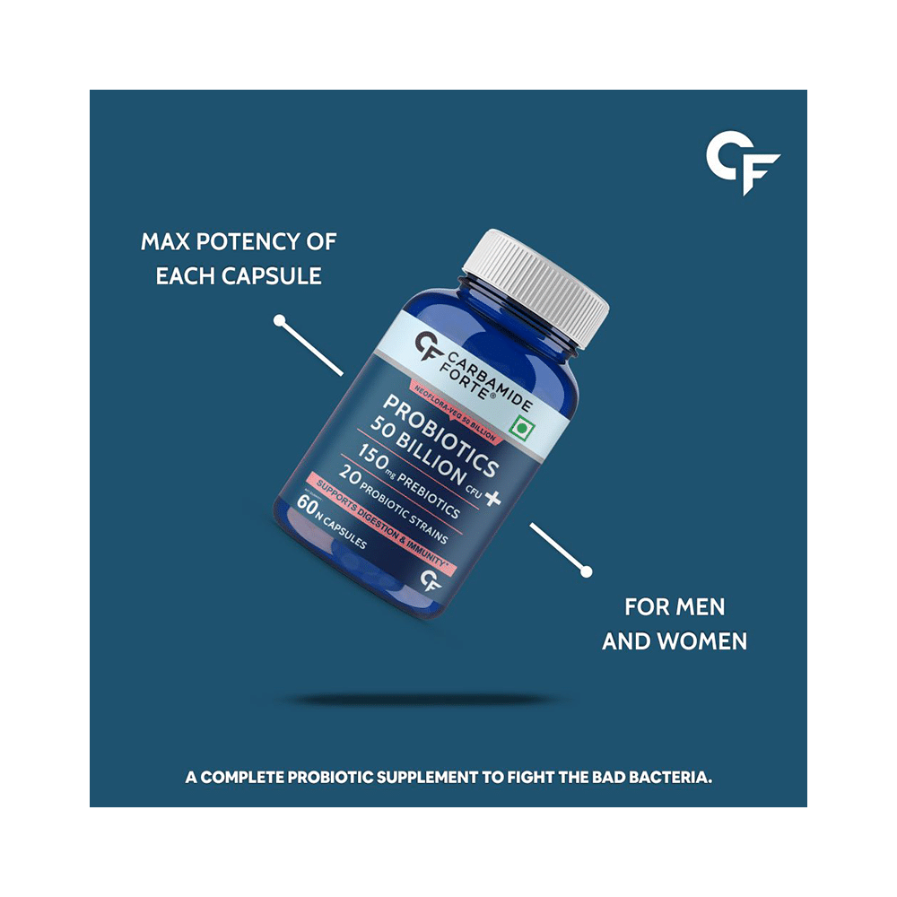 Carbamide Forte Probiotics 50 Billion CFU with 20 Prebiotics Strains | Capsule for Digestion, Gut Health & Immunity - Image 5