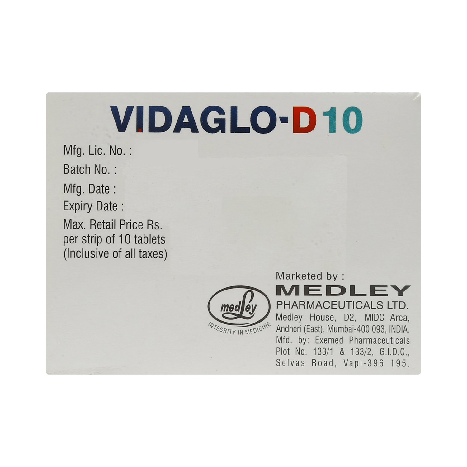 Vidaglo D 10mg/100mg Tablet - Image 3