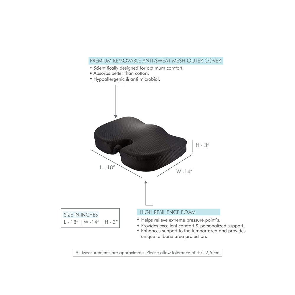 The White Willow Coccyx Orthopedic Seat Cushion Black Hard Foam - Image 2