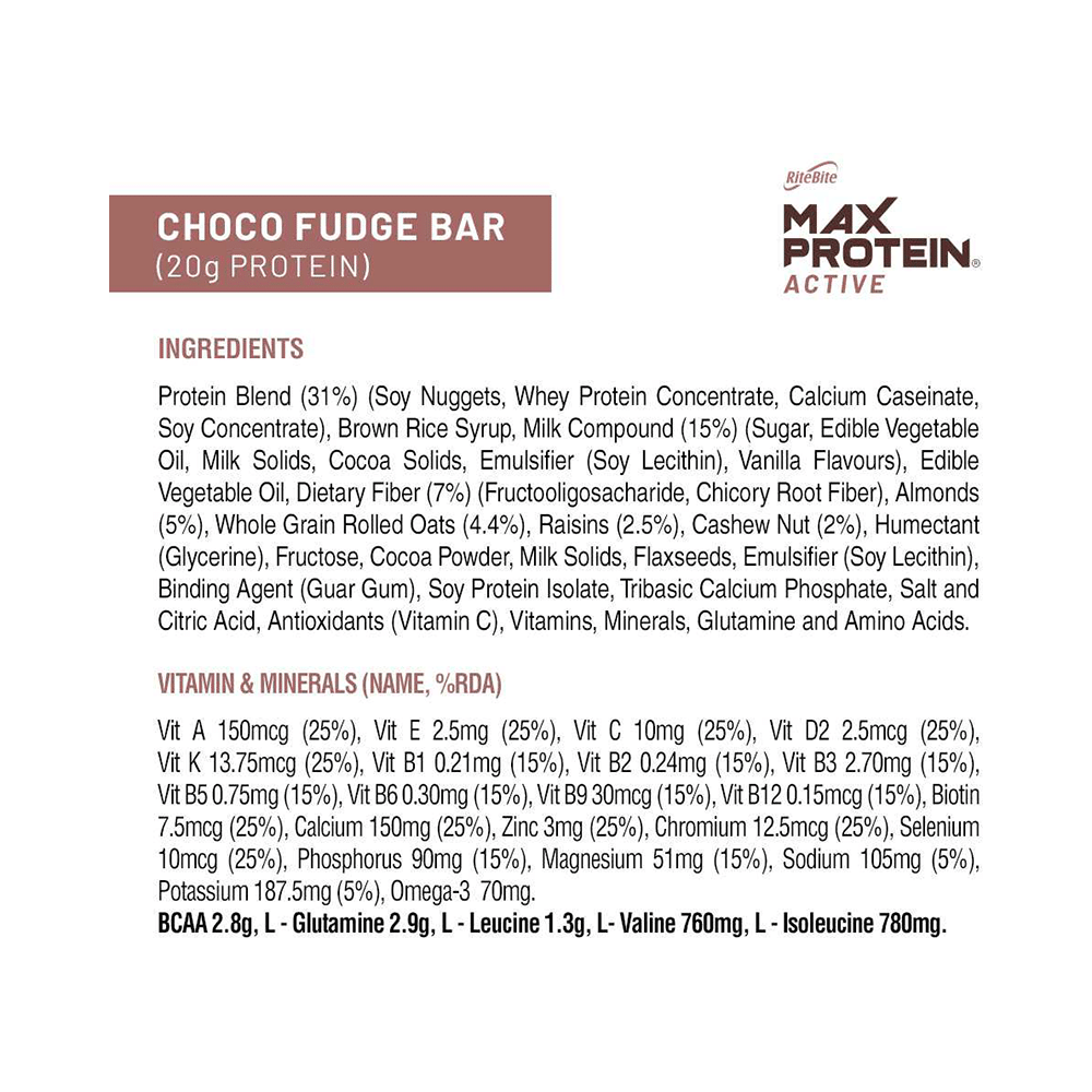 RiteBite Max Protein Active 20g Protein Bar Choco Fudge - Image 3