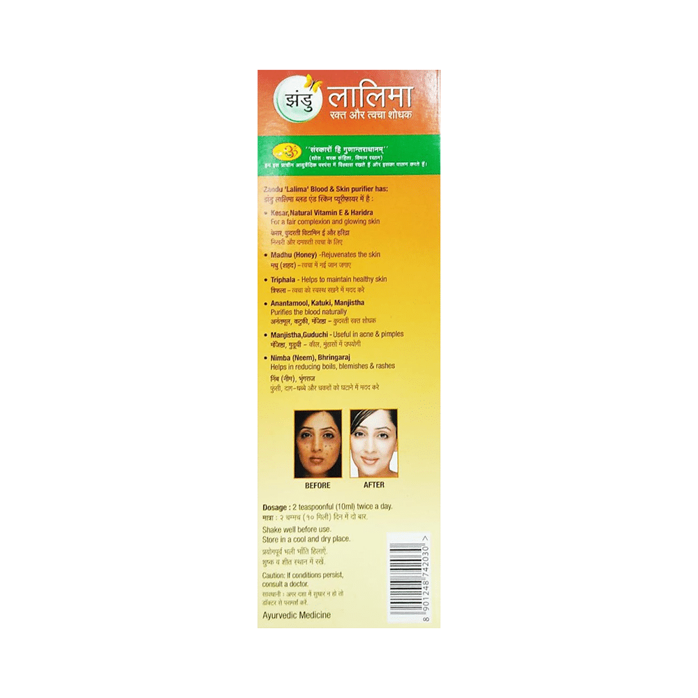 Zandu Lalima Blood and Skin Purifier Syrup | Improves Skin Glow & Reduces Pimples - Image 3
