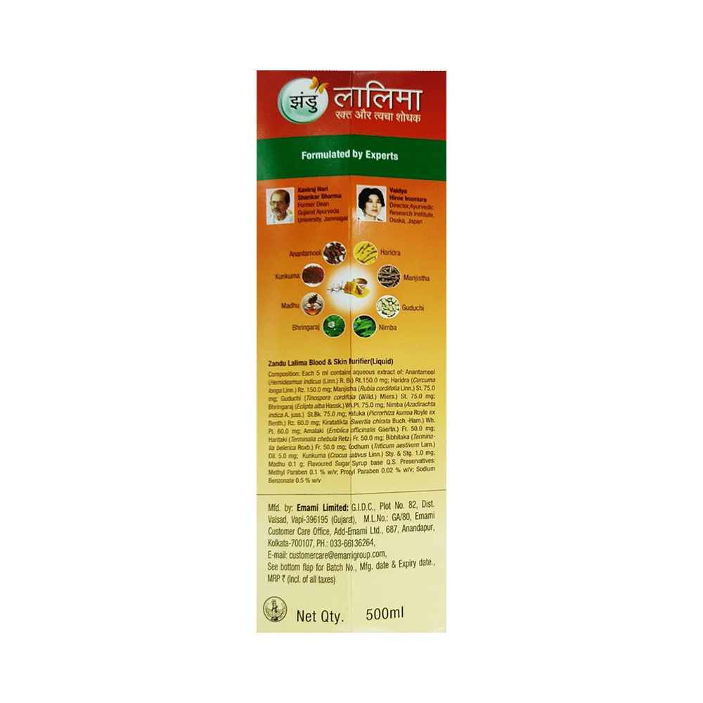 Zandu Lalima Blood and Skin Purifier Syrup | Improves Skin Glow & Reduces Pimples - Image 2