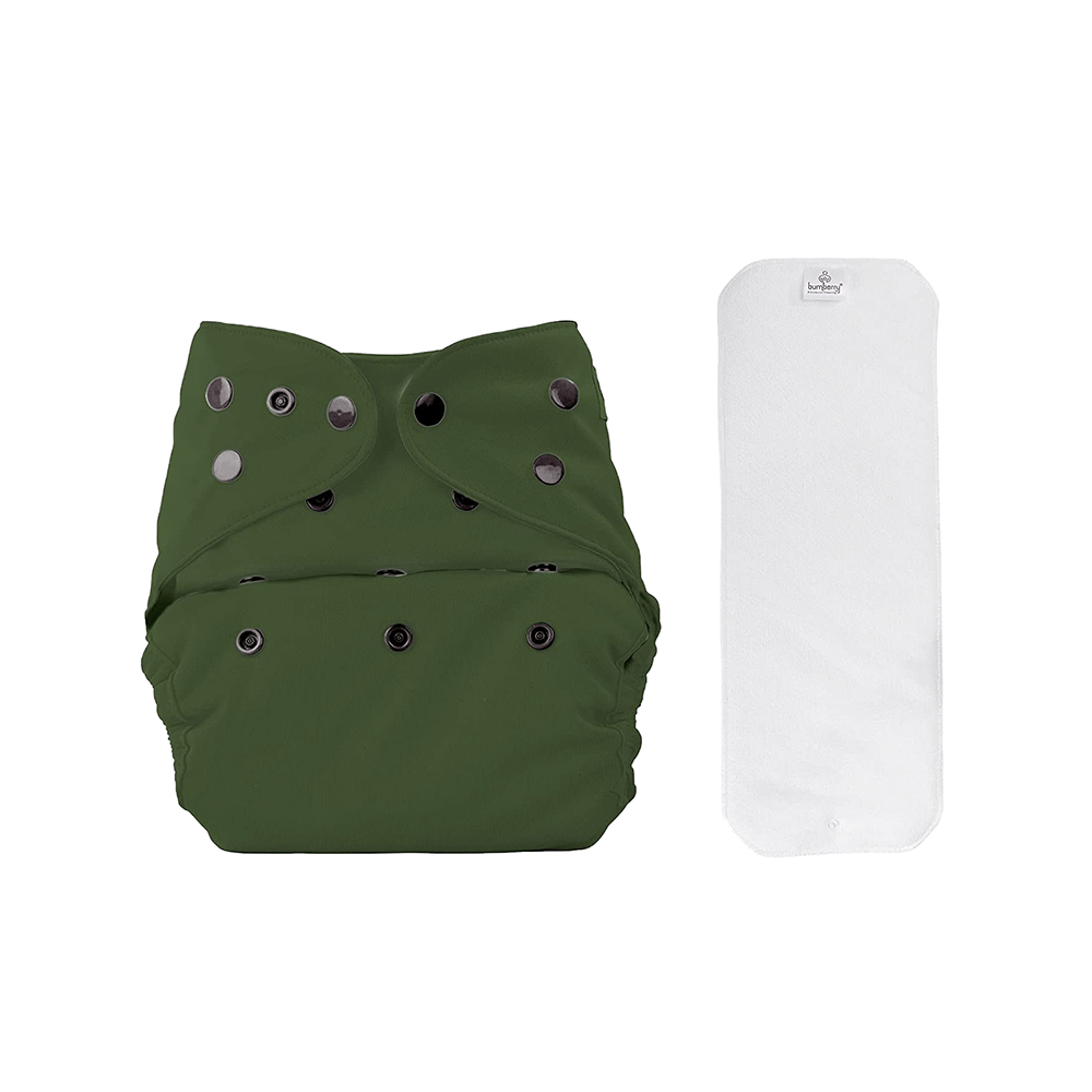 Bumberry Adjustable Reusable Cloth Diaper Cover With 1 Wet Free Insert Olive