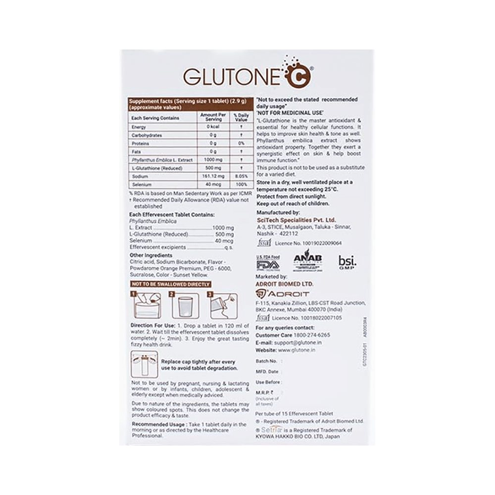 Glutone C (15 Effervescent Tablet Each) - Image 2
