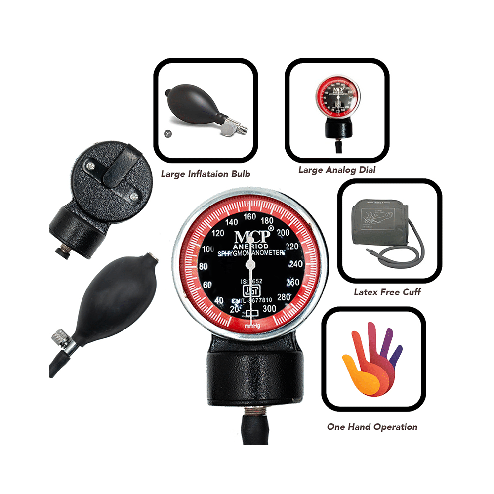MCP Aneroid Type Manual Blood Pressure Monitor Sphygmomanometer Red and Black - Image 3