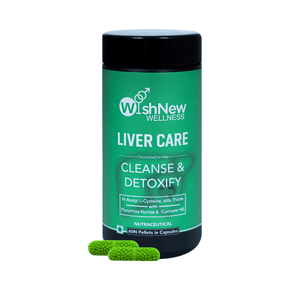 Wishnew Wellness Liver Care Detoxifying Liver Support with NAC, Milk Thistle & Curmate95 Pellets in Capsule