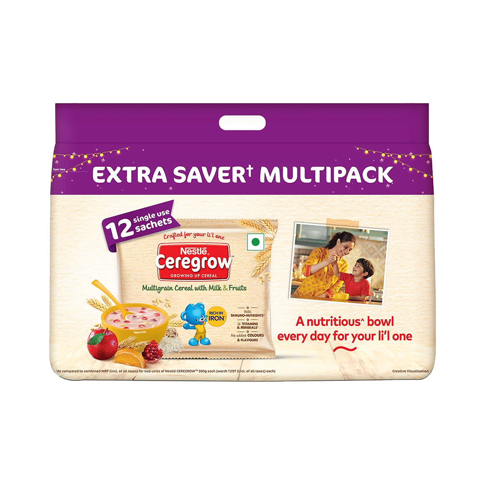 Nestle Extra Saver+ Multipack Ceregrow Multigrain Cereal with Milk & Fruits Sachet (50gm Each)