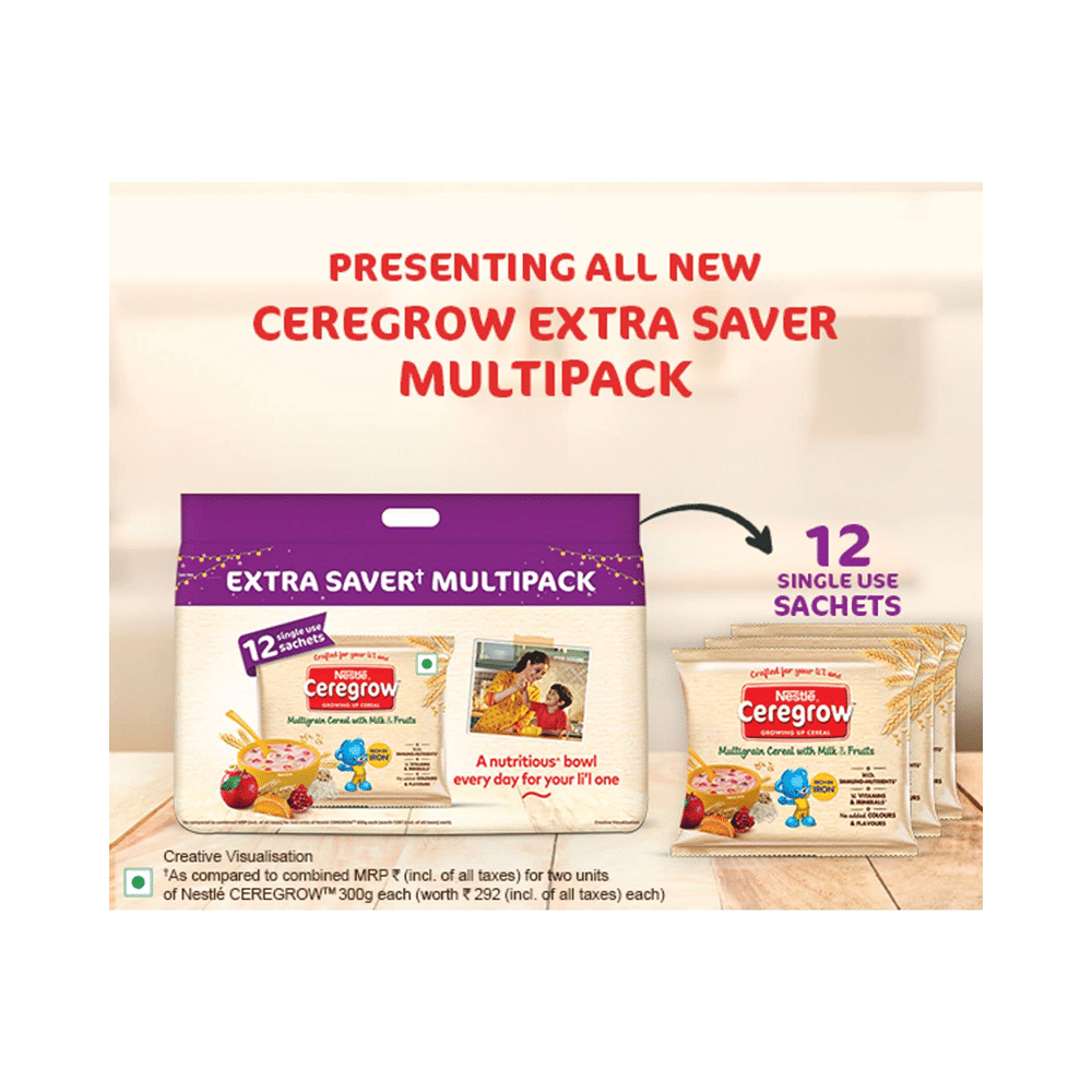 Nestle Extra Saver+ Multipack Ceregrow Multigrain Cereal with Milk & Fruits Sachet (50gm Each) - Image 5