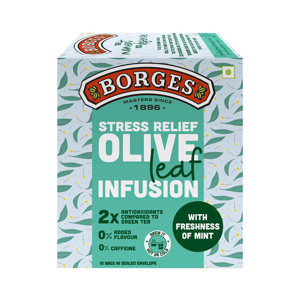 Borges Stress Relief Olive Leaf Infusion Tea Bag (1.5gm Each) with Freshness of Mint - Image 1