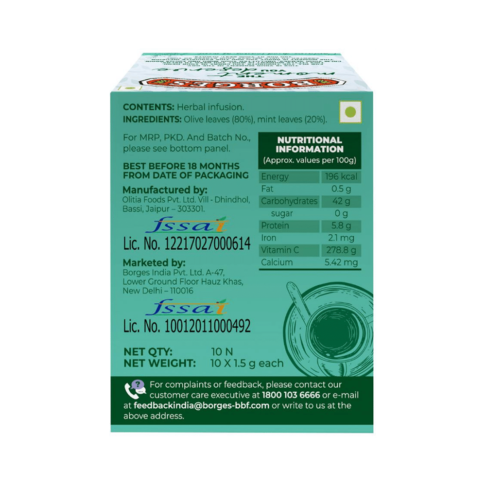 Borges Stress Relief Olive Leaf Infusion Tea Bag (1.5gm Each) with Freshness of Mint - Image 2