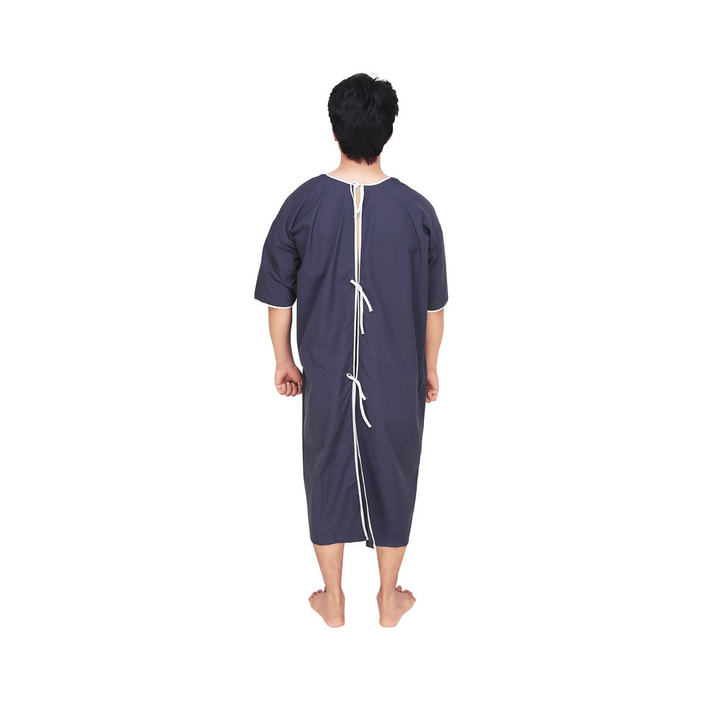 Agarwals Poly Cotton Patient Gown Back Open Dark Blue - Image 2