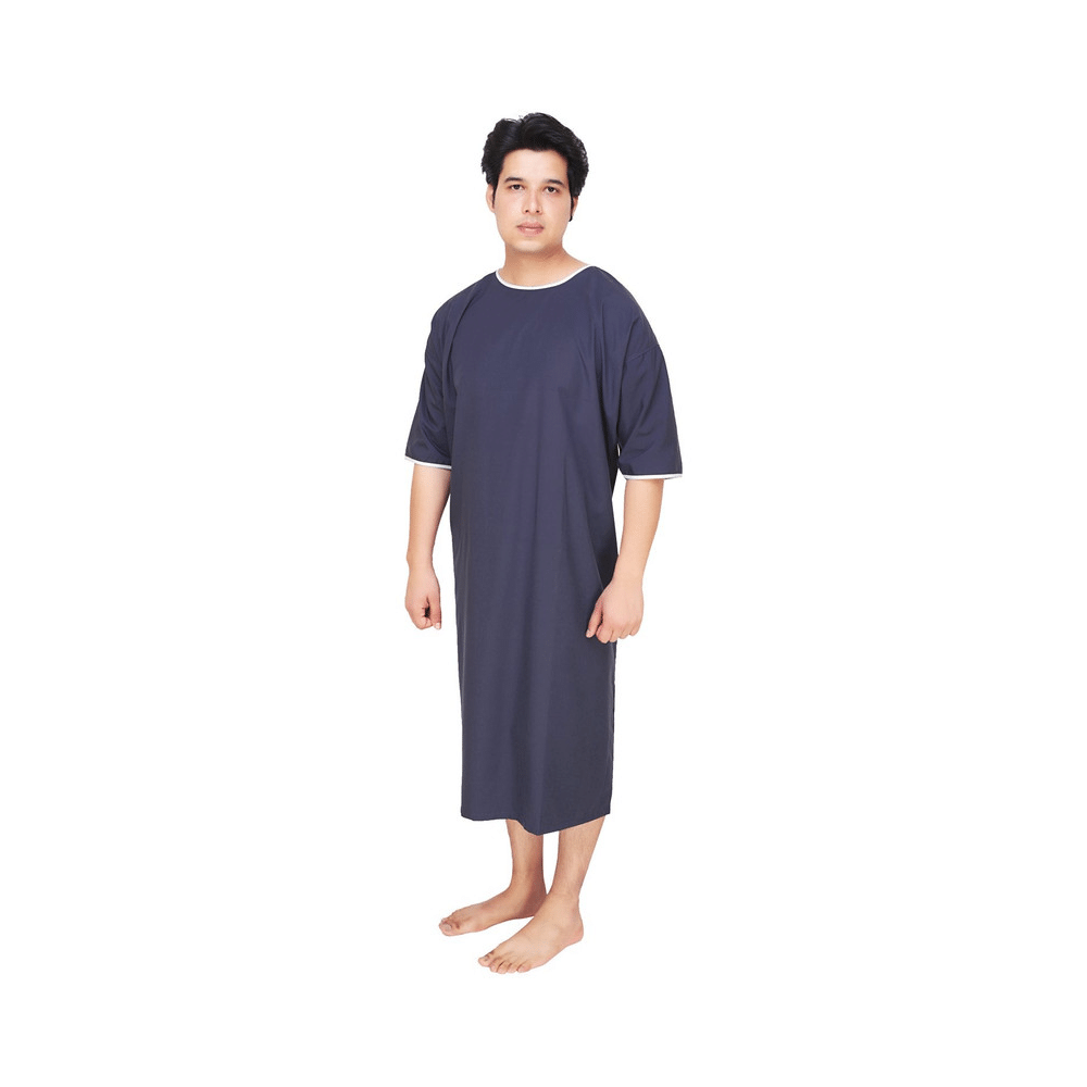 Agarwals Poly Cotton Patient Gown Back Open Dark Blue