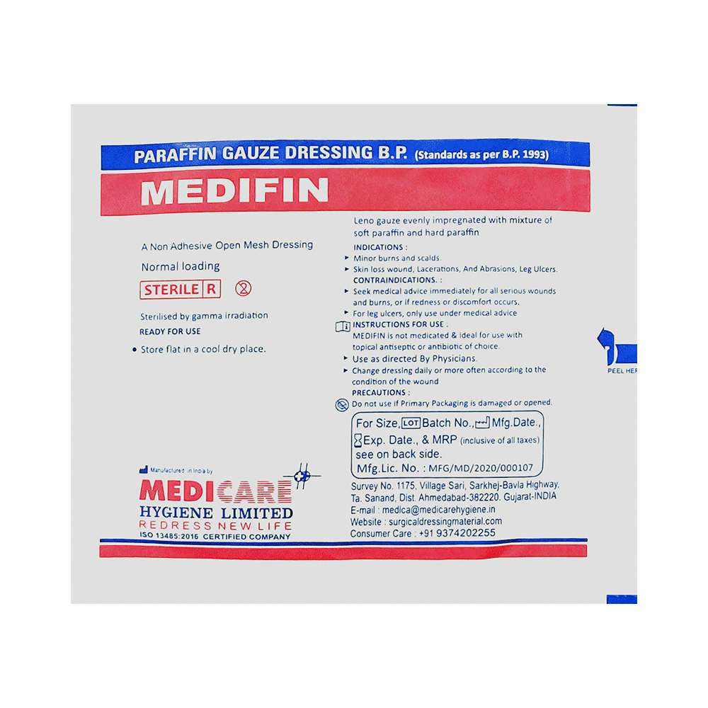 Medica Medifin Paraffin Gauze Dressing 10cm x 10cm