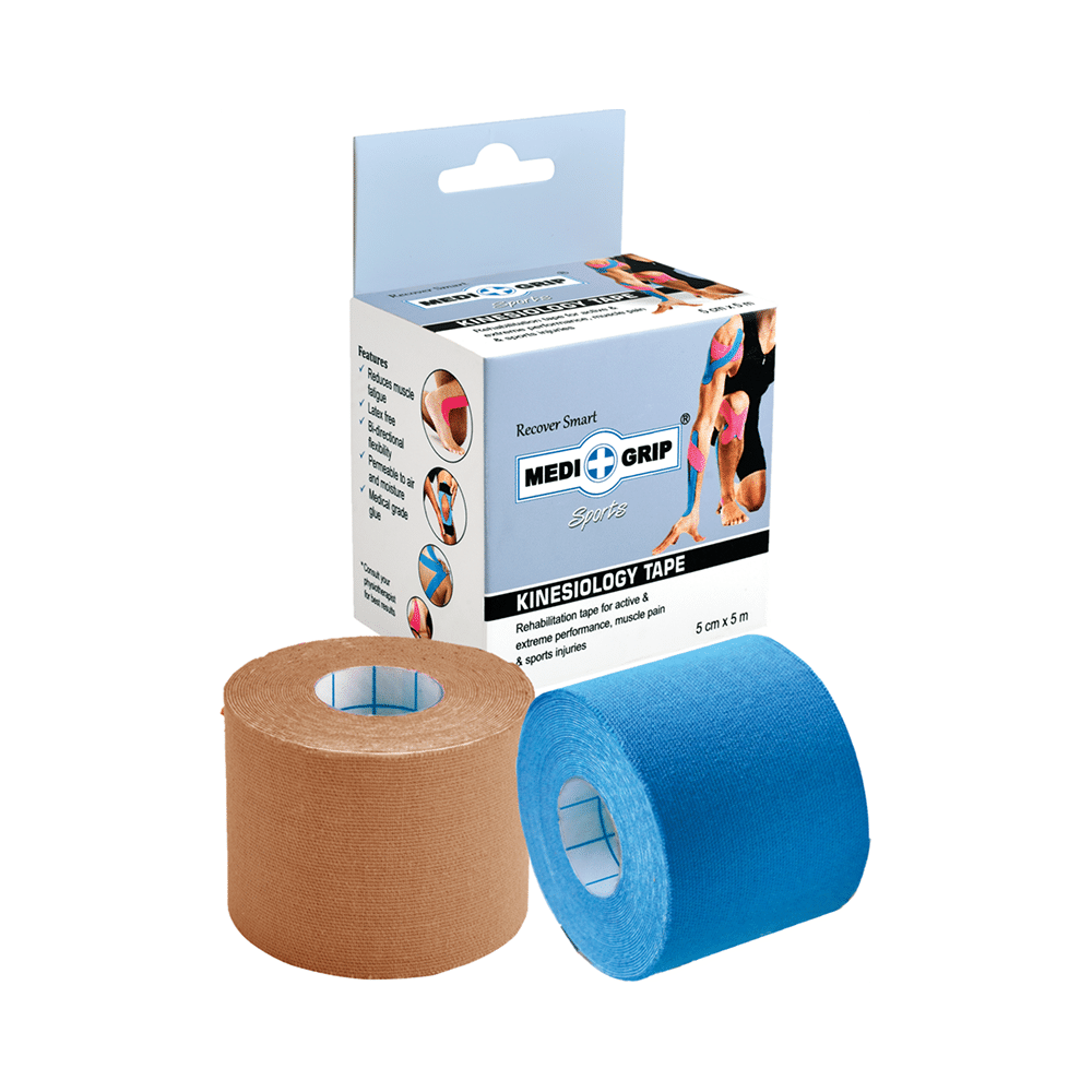 Medigrip Sports Kinesiology Tape 5cm x 5m Blue & Brown - Image 1