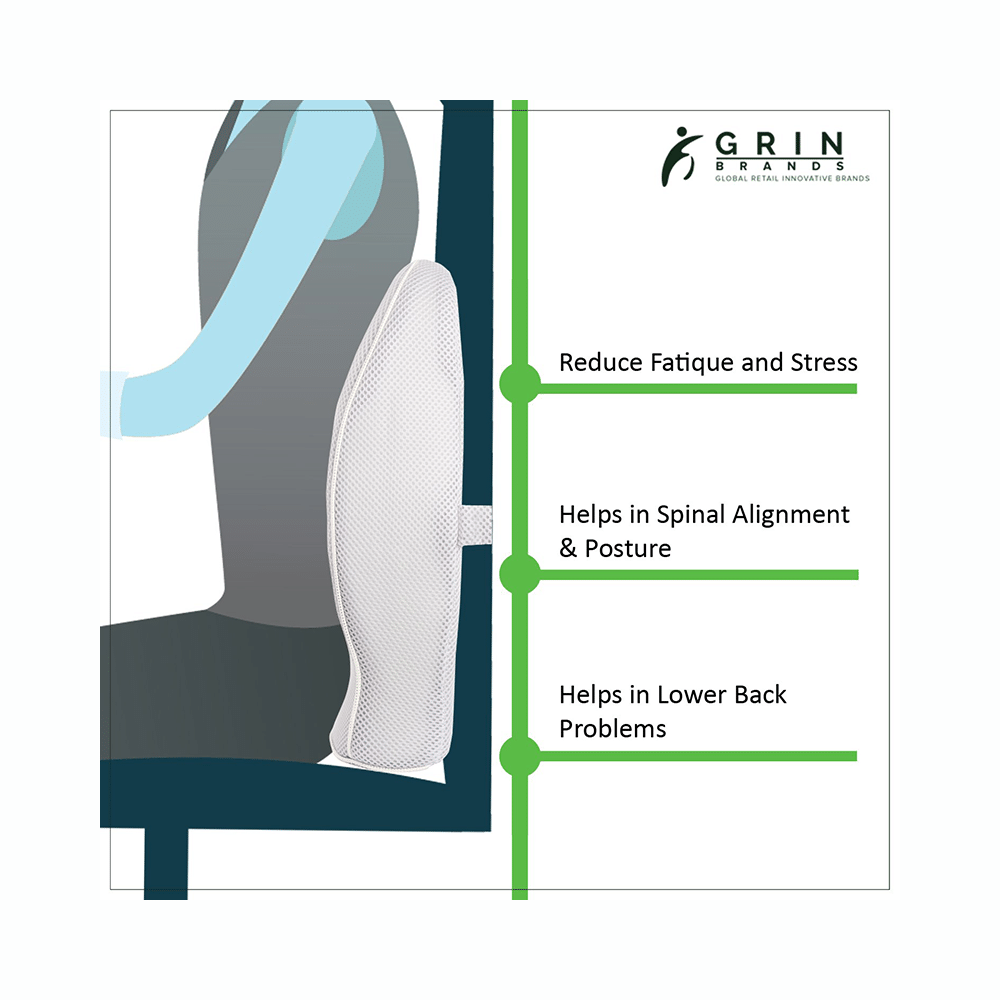 Grin Health Mid Backrest Cushion with Memory Foam Grey Orthopaedic - Image 3