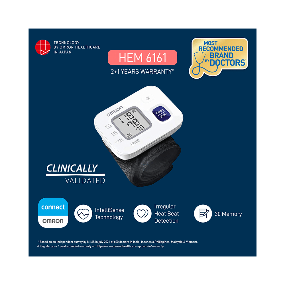 Omron HEM 6161 Fully Automatic Wrist Blood Pressure Monitor White - Image 3
